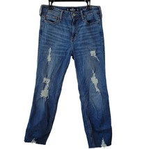 Hollister Women Jeans Size 5 Blue Stretch Grunge Distressed Slim Straight Denim - £18.48 GBP