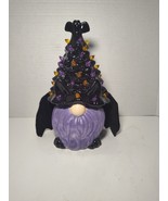 LED Halloween Tree 10&quot; Ceramic Light Up Gnome Bat Decor Figurine -HARD T... - $69.29