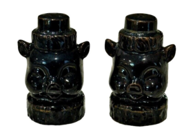 Porky Pigs in Top Hats Salt and Pepper Shakers Shiny Black JAPAN 3 Inch ... - $11.54