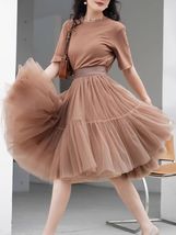 Brown A-line Fluffy Tulle Midi Skirt Outfit Women Custom Plus Size Tulle Skirts image 9
