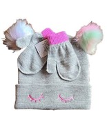 Cedarwood Threads ~ 2T-5T ~ 2 Piece ~ Gray w/Eyelashes Pom Pom Hat ~ Mit... - £14.77 GBP