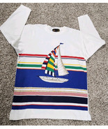 VTG Liz Clairborne Lizsport Sailing Boat Striped Multicolor White Medium... - $22.00