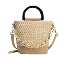 Summer Handmade Beach Straw Bucket Handbags Chain Design Weave Shoulder Bags for - £29.47 GBP