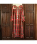 VTG Granny Flannel Night Gown 100% Cotton CAROLE Red Plaid Lace Ruffle N... - $164.21 CAD