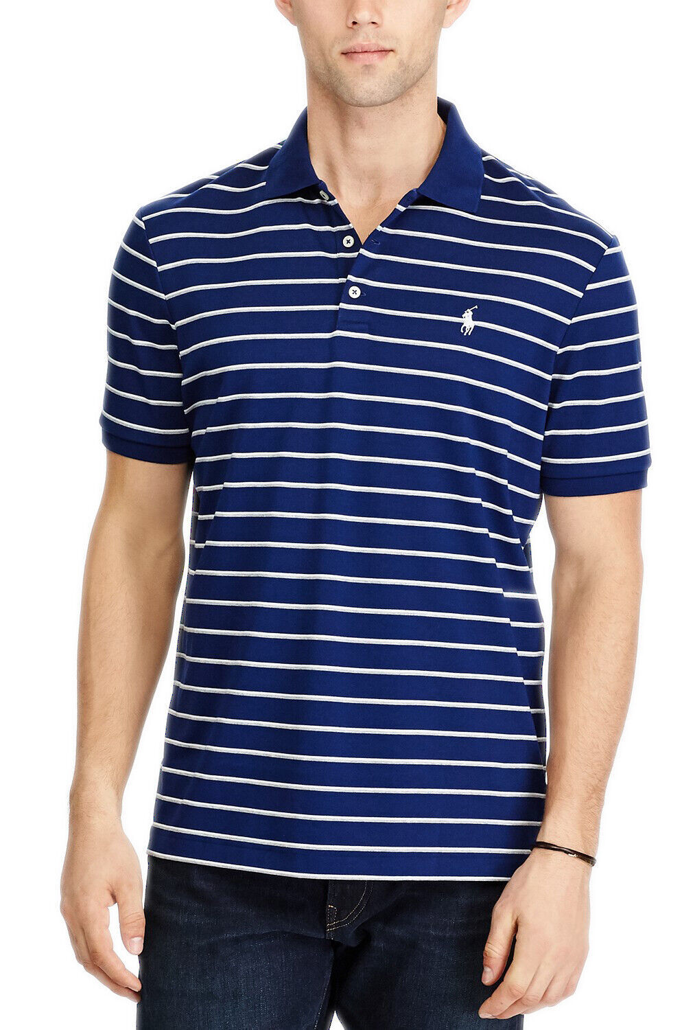 Primary image for Polo Ralph Lauren N Blue Striped Classic Fit Striped Polo Shirt, L Large 3235-6