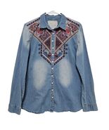 Johnny Was 3J Workshop Embroidered Chambray Shirt Boho Southwestern Folk... - $99.99