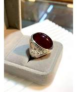 Red Agate Ring, Dark Aqeeq Gemstone Ring, Ottoman Style Ring, 925k Sterl... - $290.00