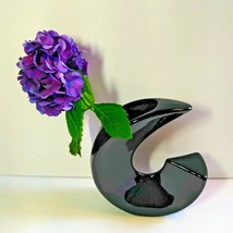 Japanese Toyo Pottery Ikebana Vase Modernist Black Crescent Mid Century 1960s - £57.40 GBP