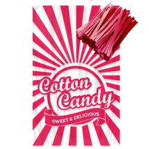 Cotton Candy Bags With Ties (100 Count), Clear Bags For Cotton Candy With Print, - £20.43 GBP