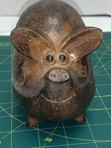 Pig Candle Holder Incense Burner Astray Ceramic Pottery Speckled Brown 6... - $15.13