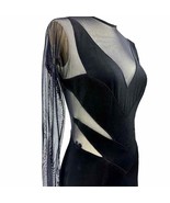80s VTG Mob Tadashi Black Maxi Gown Party Disco Daring Dress Sheer Cutouts Sz M - $221.86