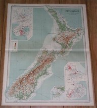 1922 Physical Map Of New Zealand Auckland Christchurch Dunedin Wellington Alps - $24.66