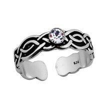 925 Sterling Silver Celtic Toe Ring with Crystal - £12.58 GBP