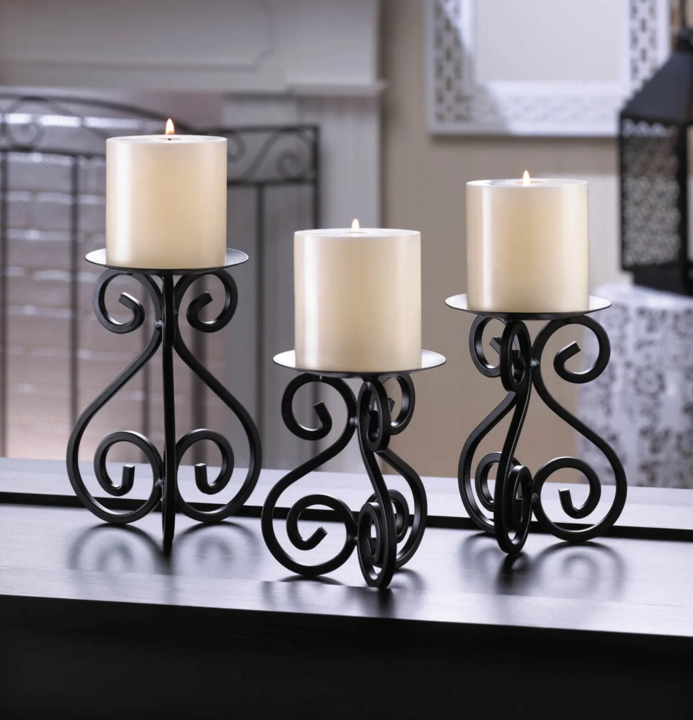 SCROLLWORK CANDLE STAND TRIO - $25.00