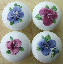 Ceramic Cabinet Knobs Pansy Bits Flower (4) - £14.27 GBP