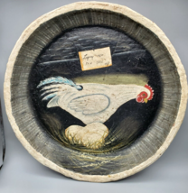 Vintage Primitive Folk Art Bowl Large Tray Laying Hen Eggs Farmhouse Chi... - $27.72