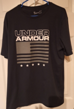 Under Armour Spellout Shirt Mens Large USA Flag Black Loose Heatgear - $18.43