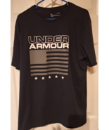 Under Armour Spellout Shirt Mens Large USA Flag Black Loose Heatgear - £14.52 GBP
