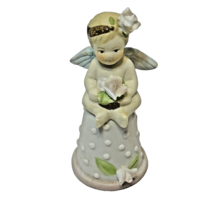 Vintage Miniature Porcelain Angel Sitting on Thimble Figurine Floral 2.25 Inch - £9.91 GBP