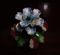 Capodimonte Flower Basket Vintage Blue &amp; White Signed - $32.26