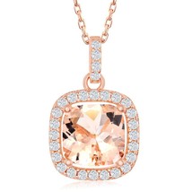 Square Morganite CZ with White CZ Border Pendant - Rose Gold Plated - £31.99 GBP