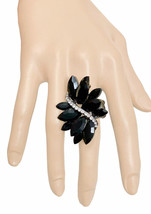 Black Acrylic Rhinestones Stretchable Cluster Ring Party, Casual Chic, Goth,Punk - £13.37 GBP