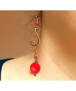 Copper long Earrings, Dangle Drop Earring, Red coral copper earrings, je... - $19.28 CAD