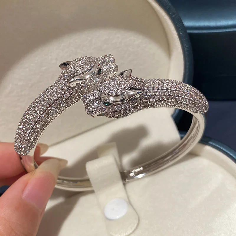 Leopard Head Bracelet Light Luxury Men For Women Full Zircon Cold Wind D... - £53.95 GBP