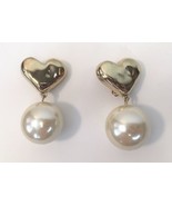 VTG 90s Givenchy Paris NY Gold Tone Puffy Heart Dangle Faux Pearl Clip E... - £275.32 GBP