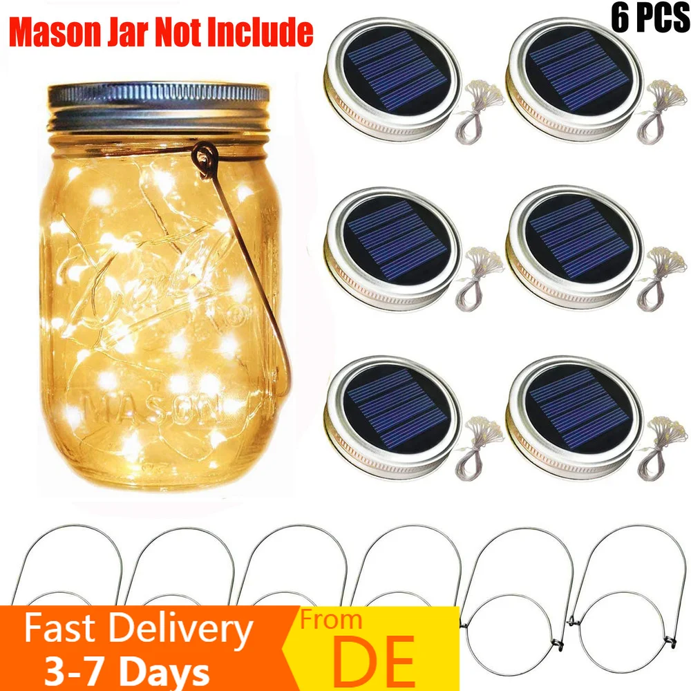 6X Solar Led Fairy Light Outdoor Mason Jar Bottle String Light Cap LED Chain Gar - £110.53 GBP