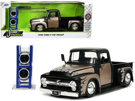 1956 Ford F-100 Pickup Truck Matt Black and Champagne with Flames with Extra Whe - $100.99