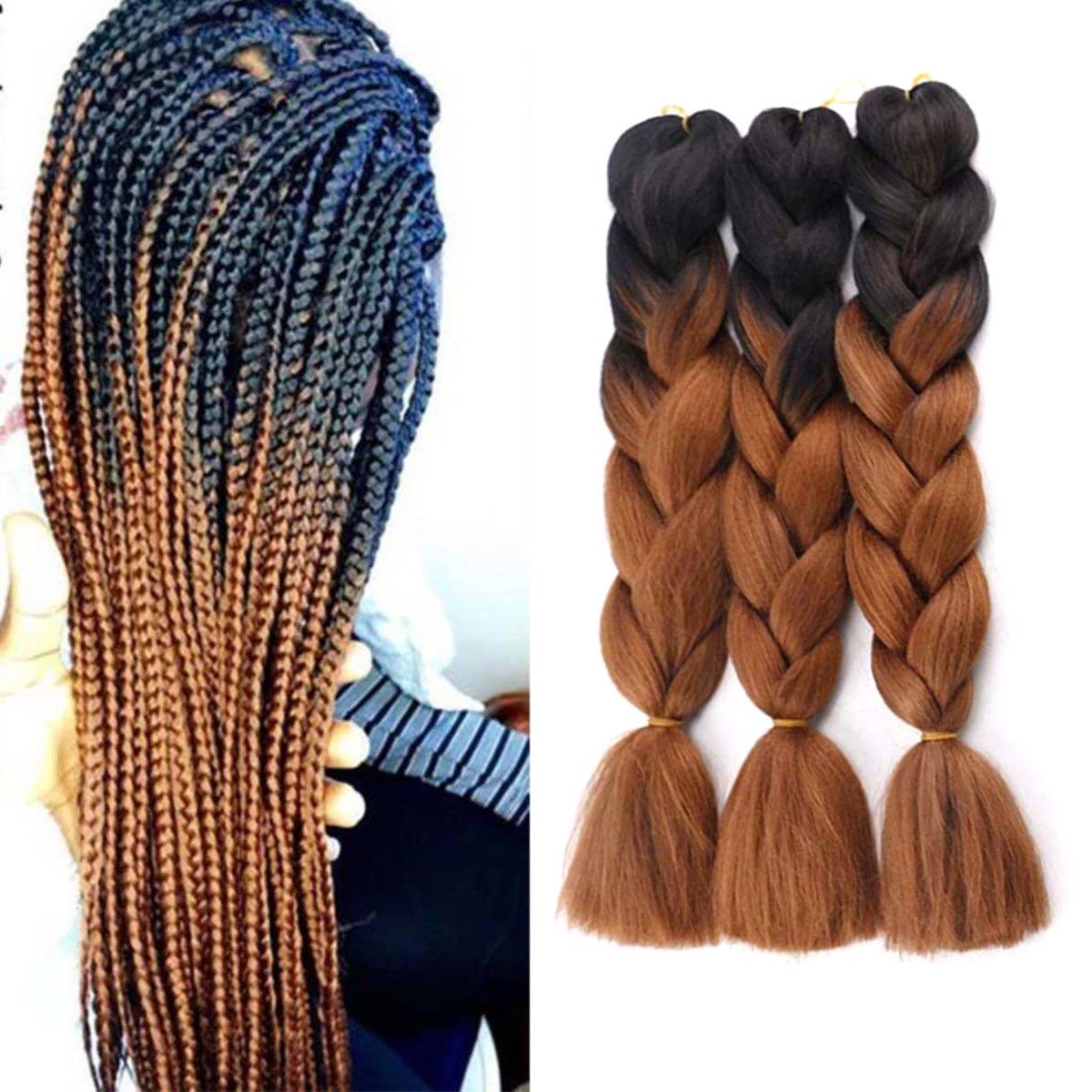Primary image for 2Tone Color Jumbo Braids Synthetic Hair Extensions Crochet Braiding 3Pcs 24inch