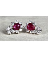 Certified Natural Burma Ruby Cabochon Pear Diamond 18K Gold Stud Earring - £13,668.98 GBP