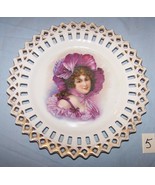 Lovely Vintage Ribbon Portrait Plate w/Colorful Woman-9-inches-Lot 5 - $14.00