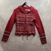 Red Paint Hooded Sweater Jacket Full Zip Knit Wool Blend Christmas Red - $16.00