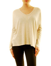 SUNDRY Womens Sweatshirt Casual V-Neck Cosy Fit Casual Beige Size S - £43.53 GBP