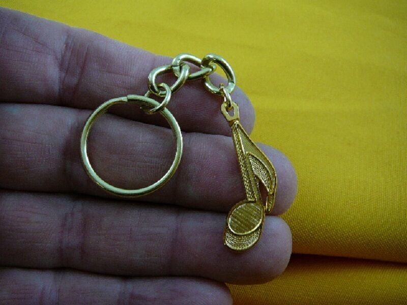 (M332-B) EIGHTH 8th NOTE 24k GOLD plt Jewelry KEYRING I love making music - $12.58