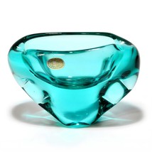 Bohemian Glass Ashtray, Exquisite Vintage Trinket Tray, Handcrafted Turq... - $39.72