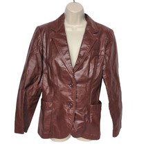 Vintage Women&#39;s Genuine Leather Jacket Size 14 Burgundy Red Button Up Po... - £38.87 GBP