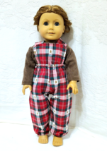 Clothes for 18&quot; Doll ~ XMAS OUTFIT Plaid Gingerbread OVERALLS &amp; Brown TO... - $10.88