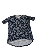 LuLaRoe Shirt Womens Small Navy Blue Leaf  Short Sleeve Tunic Top Crew Neck - $9.89