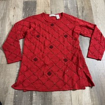 Vintage Liz Claiborne Sweater Red  with decorations Petite Small - £15.03 GBP