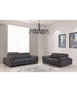 Two Piece Indoor Dark Gray Italian Leather Five Person Seating Set - $7,459.46 CAD