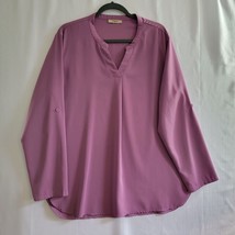 Timeson Womens Tunic Top Size XL Light Purple Long Sleeve V Neck Roll Ta... - £9.91 GBP