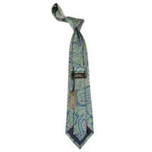 Men's 100% Silk Necktie By Bruno Piattelli Paisley Floral Fancy BP20 Green Blue image 3
