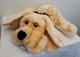 Kids Of America Puppy Dog Plush Stuffed Animal Yellow Tan Laying DowA Heart Bow  - £31.30 GBP