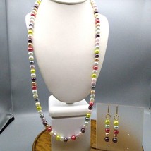 Vintage Glass Pearls Parure, Lustrous Multicolored Beads, Dangle Earrings - $50.31