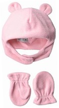 NEW Luvable Friends Baby Infant Fleece Bear Hat and Mitten Set, Light Pink, 4T - £7.90 GBP