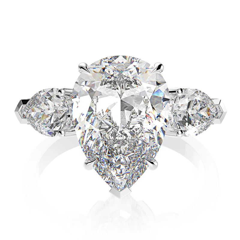100% 925 Sterling Silver 10*14mm Pear High Carbon Diamond Zircon Aquamarine Gems - £42.62 GBP
