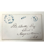 U.S. 1847 Stampless Cover Blue Cancel &amp; Paid 5 Baltimore To Hagerstown, ... - $64.00